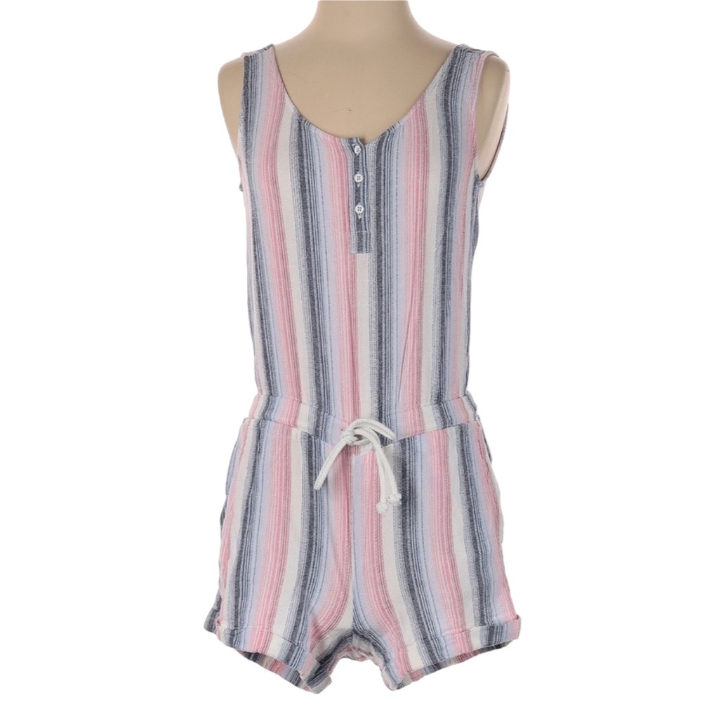 Summer Romper - Pink & Blue Striped with Tie - size Medium